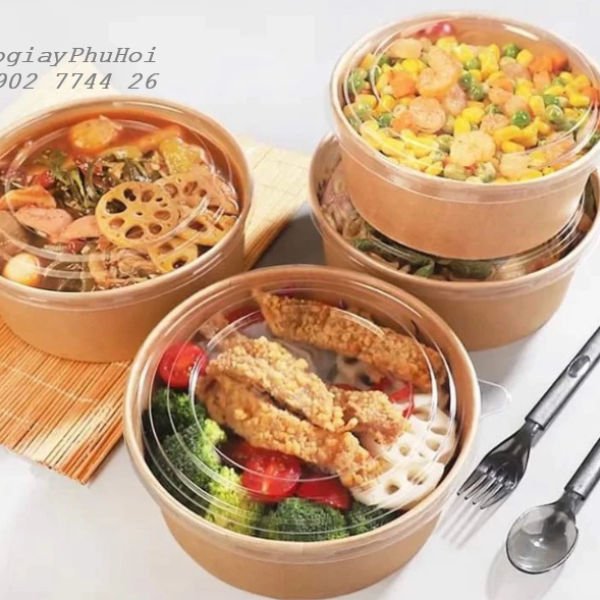 Tô Giấy Kraft 32oz (850ml) Có Khay 2 Tầng